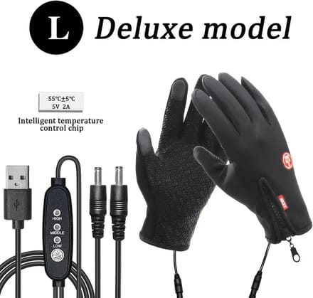 USB-Verwarmde Handschoenen Deluxe Model – 3 Temperatuurinstellingen – Touchscreen Compatibel – Winterhandschoenen Maat L