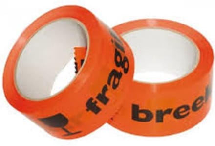 3x Waarschuwingstape Budget breekbaar 50mmx66m oranje/zwart - set 3 rollen