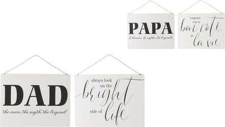 J-Line plakkaat FR/EN 'Life Dad' - metaal - wit/zwart - 2 stuks