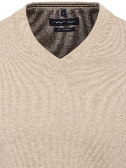 Casa Moda Heren Trui Met V-Hals Pima-Katoen 004430-657 Beige - 3XL
