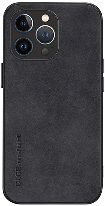 Cityhoesje - iPhone 15 Pro Max - Olge -Shockproof - Back Cover - PU Leather Coated - Backcase - Zwart