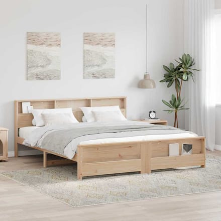 vidaXL - Bedframe - met - plank - Bruin - 200 - x - 200 - cm - Massief - grenenhout