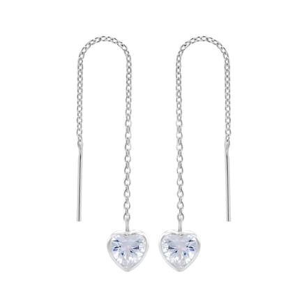 Ear Jewels - zilveren chain oorbellen - hart met kristal