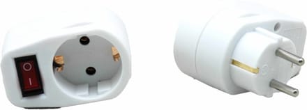 Stopcontact adapter - 2x - wit - met randaarde en schakelaar - verdeelstekkers