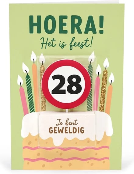 Verjaardagskaart met kaars | 28 jaar | Je bent geweldig