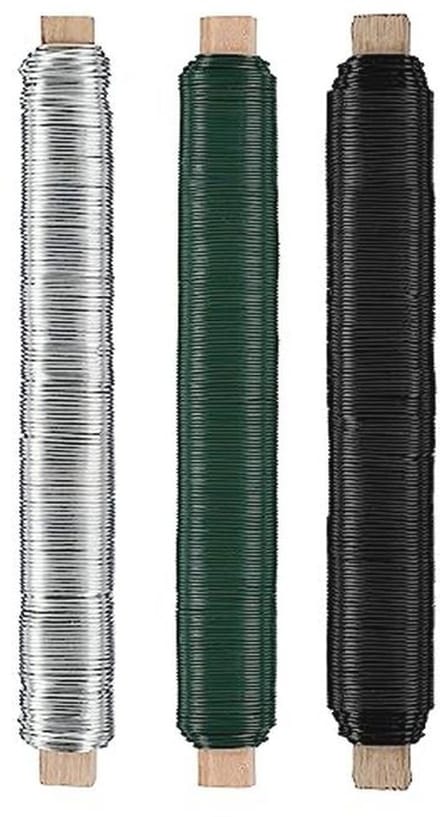 Bloemendraad knutseldraad set - 3 stuks wikkeldraad 0,65 mm x 38 m - Groen Zilver Zwart
