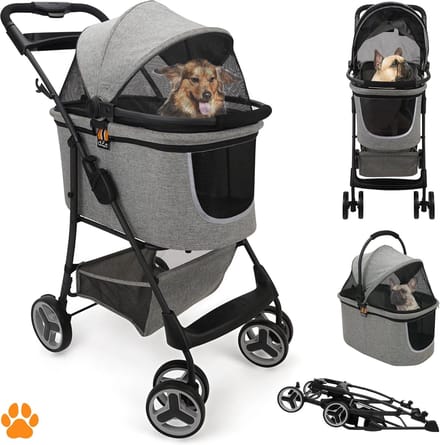 2-in-1 Huisdierenbuggy met Afneembare Mand - Mottled Grey