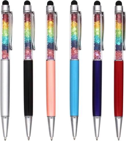 2 in 1 Bling Diamond Retractable Balpen met Touchscreen Pen voor Tablet en Telefoons - 6 Stuks Set