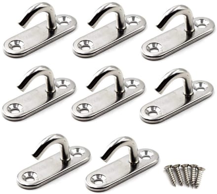 M5 Wall Mounted Ceiling Hook Heavy Duty 304 Stainless Steel Pad Eye Plate for Yoga Swing Boot Rigging Marine Deck Hardware (8PCS)