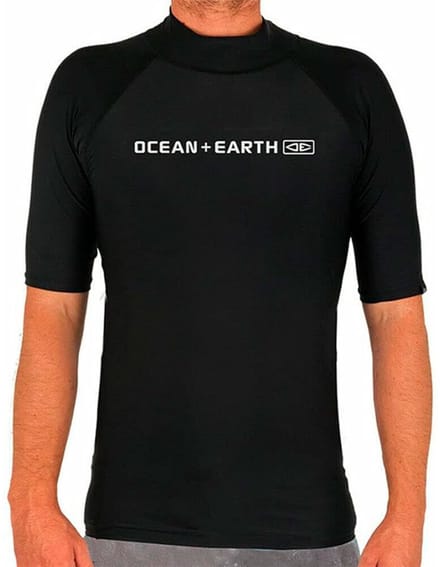 Ocean & Earth Script Korte Mouw Rash Guard Zwart M Man