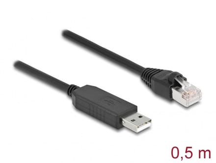 Delock Serial Connection Cable with FTDI chipset, USB 2.0 Type-A male to RS-232 RJ45 male 50 cm black