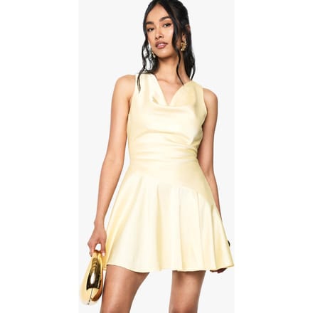 boohoo Dames Satijn Dropped Waist Mini Jurk | Lemon | Maat: 14