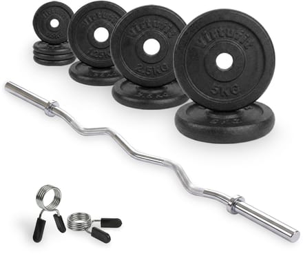VirtuFit Gietijzeren Halterset - EZ Curlstang - Veerclip - 30 mm - 25 kg