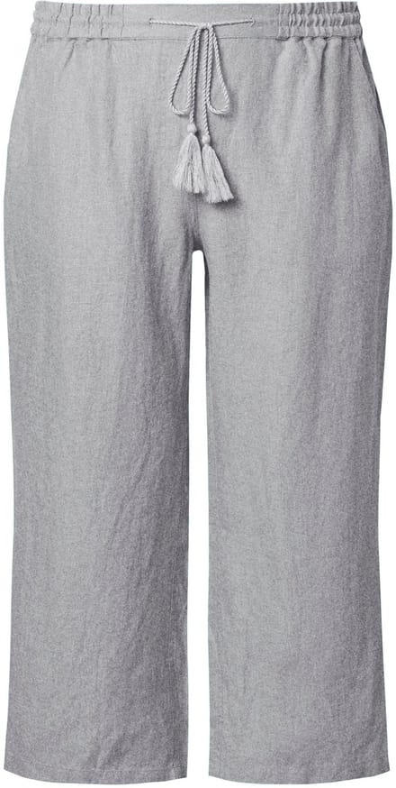 Ulla Popken - Dames - 7/8-linnen broek elastische tailleband natuurlijk koel - Lichtgrijs melange - Maat 50