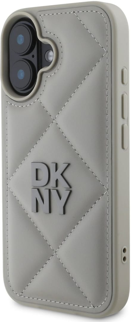 DKNY – iPhone 16 Backcover hoesje – PU Leather Quilted Stack Logo – Grijs