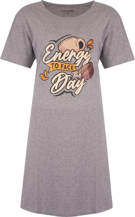 Temptation Dames Nachthemd - Big Shirt - Grijs Melange - Maat S