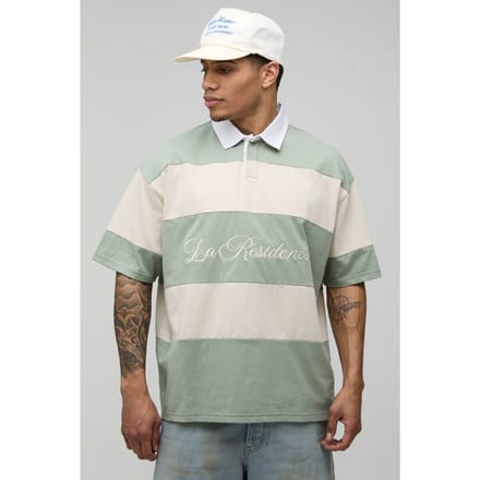 Oversized La Residence Geborduurd Gestreept Rugby Polo | Sage | Size XS