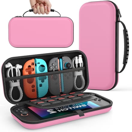 Draagbare hard shell opbergcase voor Nintendo Switch 2 met ruimte voor 10 cartridges en accessoires, roze