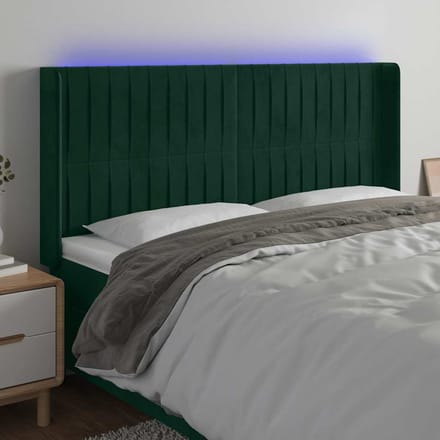 vidaXL - Hoofdbord - LED - 163x16x118/128 - cm - fluweel - donkergroen
