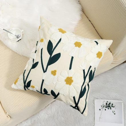 Serviette brodée Housse de coussin Fleur Lin Simple Canapé Tête de lit Taie d'oreiller Housse de coussin de bureau 45x45cm 45x45cm beige
