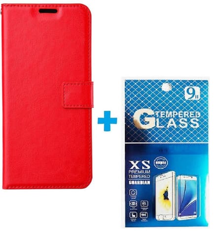 Portemonnee Book Case Hoesje + 2x Screenprotector Glas Geschikt voor: Poco X4 pro 5G - rood