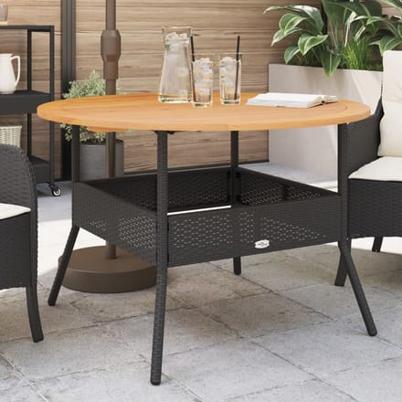 vidaXL - Tuintafel - met - acaciahouten - blad - Ø110x71 - cm - poly - rattan - zwart