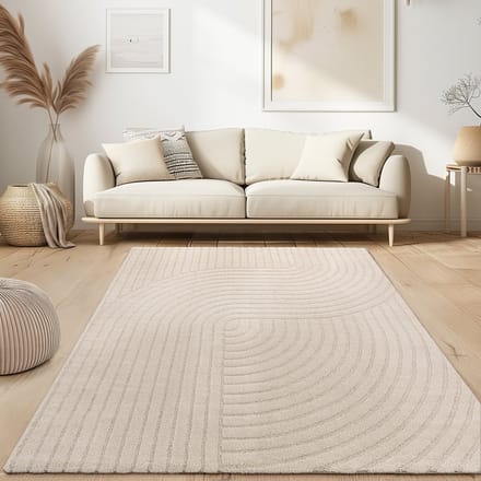 Flycarpets Laagpolig Japandi Vloerkleed Aubela - Boomstam Design - Creme