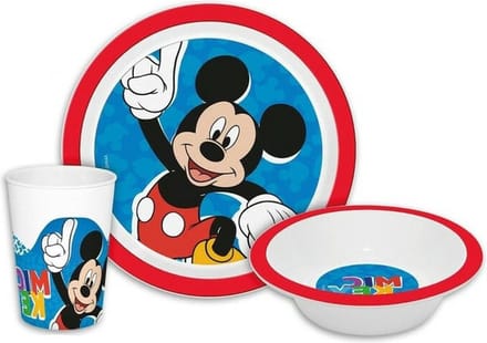 Disney Mickey Mouse - kinder ontbijt set - 3-delig - rood/blauw - kunststof