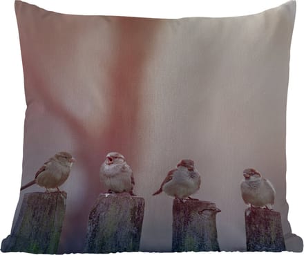 Tuinkussen - Vogels - Mussen - Paaltjes - Hout - 40x40 cm - Weerbestendig