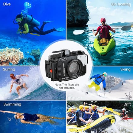 TG7 Camera Waterdichte Behuizing Case voor Actiecamera Onderwater 60m 195ft Duik Beschermhoes met 52mm
