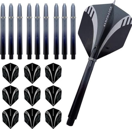 ABC Dart - Dart Flights en Darts Shafts Medium - tribal zwart - 3 sets
