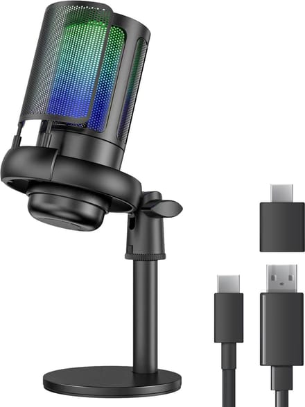 Nuvance - USB Microfoon met Standaard - voor PC en Gaming Microfoon - met Ruisfilter - Inclusief USB-C Converter - Streaming Microfoon - RGB
