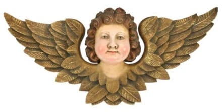 Engel met krullen wandornam. 50x10x21cm