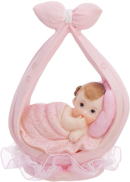 PARTYDECO - Beeldje klein meisje in roze sjaal 11 cm voor doop