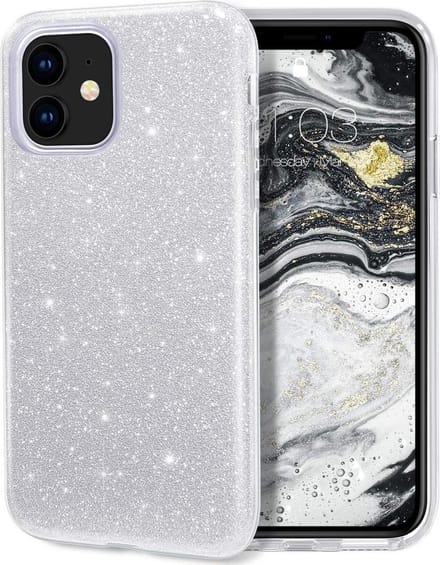 HB Hoesje Geschikt voor Apple iPhone 12 Mini - Zilver - Glitter Back Cover