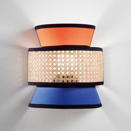Luce Ambiente Design Wandlamp Gazebo, oranje/blauw/naturel, rotan, 27 cm hoog, E27