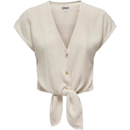 Only beige dames blouse   V-hals   Regular fit   Gemeleerd patroon   Knoopsluiting   Korte mouw Beige M