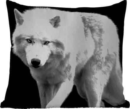 Buitenkussen - Wolf - Dier - Zwart - Wit - 45x45 cm - Weerbestendig