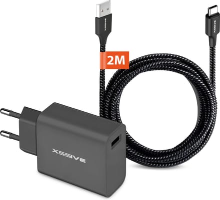 Quick Charge Set met 2 Meter USB A naar USB-C Kabel - Oplader Telefoon, Tablet en Draadloze Oortjes