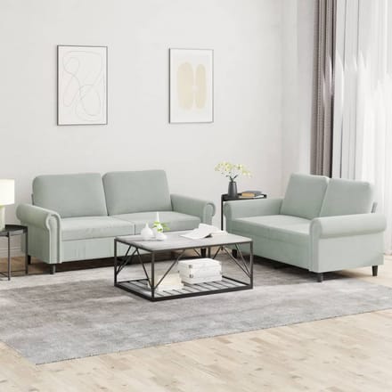 vidaXL - 2-delige - Loungeset - met - kussens - fluweel - lichtgrijs
