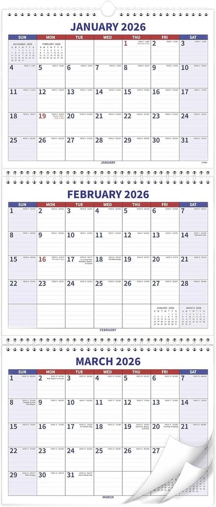 Wandkalender - Jaarkalender Planning - Tijd Beheer - Drie Maanden Overzicht - Groot Formaat - Wit