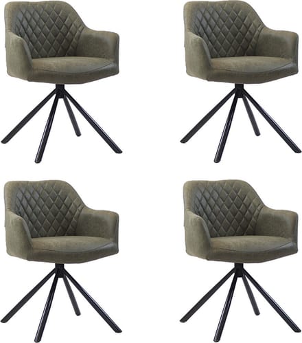 Bronx71® Industriële eetkamerstoel Dex olijfgroen eco-leer - Eetkamerstoelen set van 4 - stoel