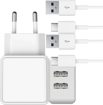 Oplader voor Galaxy A15, A25, A35, A55, A54, A34, A33, A24, A23, A14, A13, A52, A53 - Usb Adapter - 2 Poorten - Usb-C naar usb-A Kabel - 2 Meter
