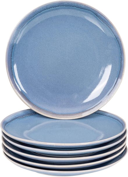 Set van 6 moderne aardewerken borden Ø 26 cm blauw - vaatwasmachine- en magnetronbestendig