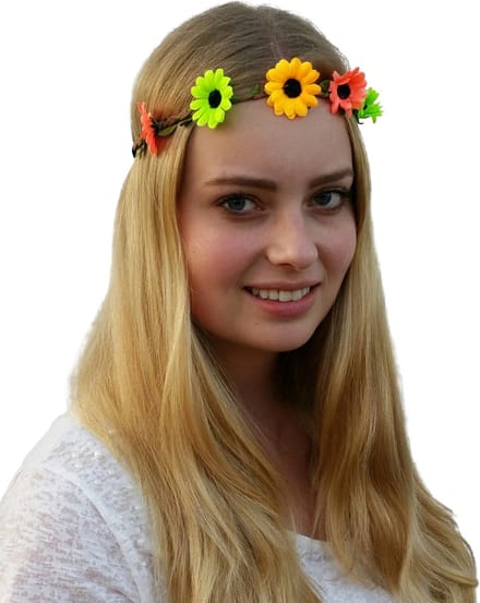 4 bloemenhaarbandjes - Roze/groen/geel - Hippie/ Flower Power