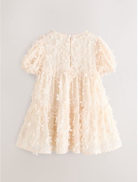 Next - Meisjes - Jurk met korte mouwen en 3D-bloemenprint - Crème