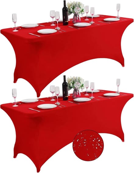 Set van 2 Elastische Tafelhoezen Waterdicht Universele Pasvorm Rood