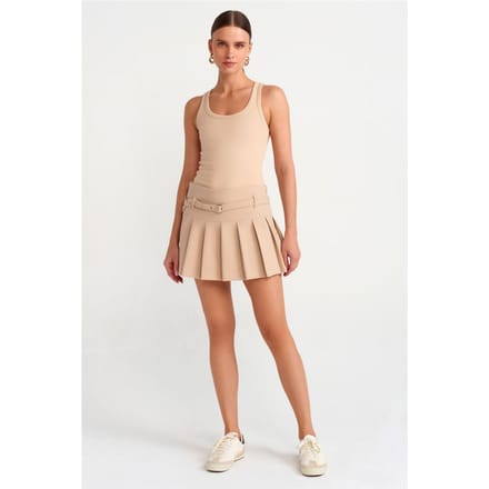 Hoge Taille Plissé Mini Rok Met Riem