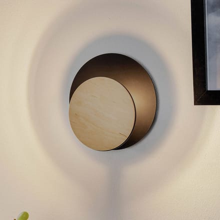 EMIBIG LIGHTING Wandlamp Circle in zwart met houten decorplaat