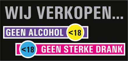 Wij verkopen geen alcohol onder 18 sticker 200 x 100 mm